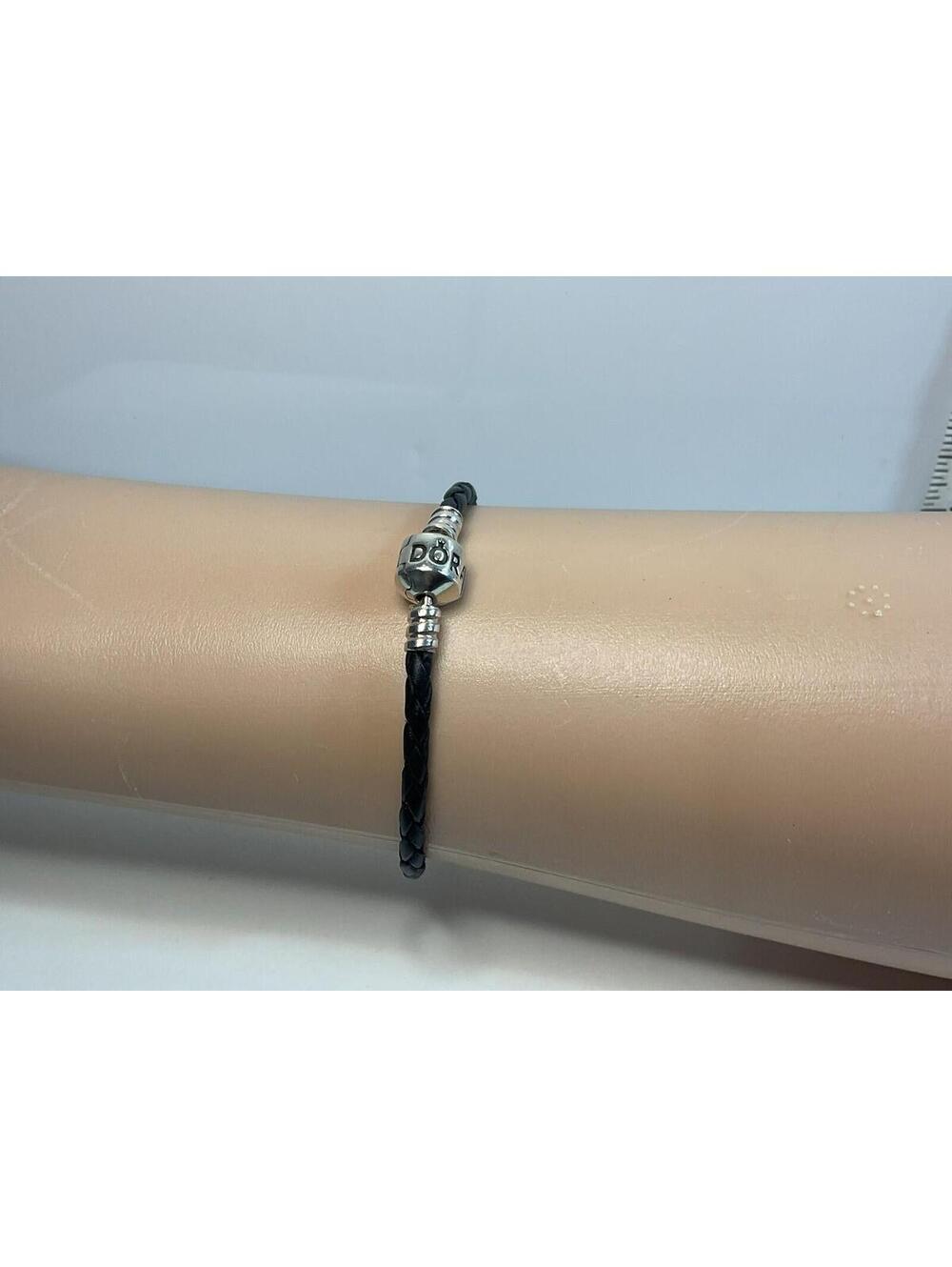Pandora Braided Black Leather Bracelet Sz 7